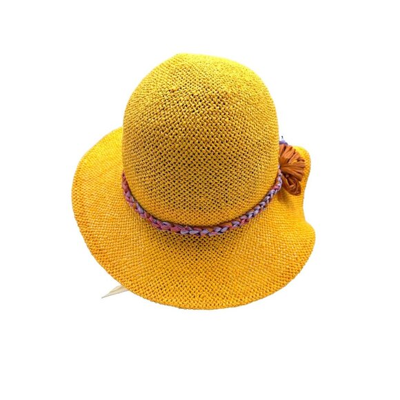 Inverni Hat Yellow Raffia Flower Trim Sun Beach Garden Party Floppy Italy main image 9